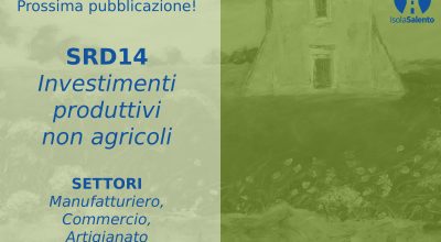 PROSSIMA PUBBLICAZIONE !!! – Bozza di Bando Azione A.3 SRD14 “Investimenti produttivi non agricoli nel Salento di Mezzo”